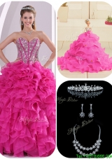 Cheap Ruffles and Beading Fuchsia Quinceanera Gowns
