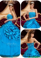 2016 Perfect Teal In Stock Quinceanera Dresses with Appliques and Beading