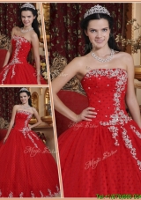 2016 Latest Red Ball Gown Strapless Quinceanera Dresses