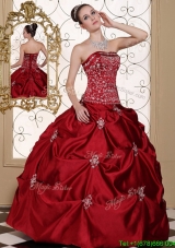 New Style New Arrivals Embroidery Wine Red Strapless Quinceanera Dresses