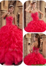 New Style Coral Red Ball Gown Floor Length Ruffles Quinceanera Dresses
