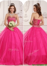 Modern A Line Beading Plus Size Quinceanera Dresses in Hot Pink