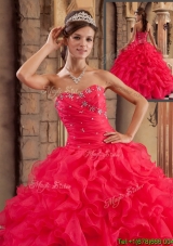 2016 Classical Sweetheart Ruffles Plus Size Quinceanera Dresses in Red
