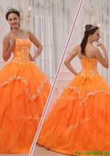 Fashionable Appliques and Beading Sweet 15 Dresses in Orange