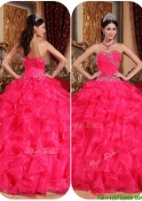 2016 Popular Coral Red Ball Gown Quinceanera Dresses with Beading