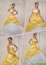 2016 Modest Ball Gown Strapless Quinceanera Dresses in Yellow