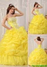 Classical Yellow Sweet Sixteen Dresses with Beading and Ruffles
