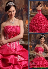 Perfect Strapless Appliques Sweet Sixteen Dresses in Coral Red