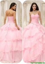 Unique Simple 2016 Sweetheart Ruffles Quinceanera Dresses in Baby Pink
