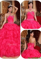 Unique Beautiful Ball Gown Beading Sweet 16 Dresses in Coral Red