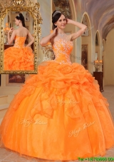 2016 Unique New Style Orange Red Ball Gown Sweetheart Quinceanera Dresses