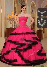 Romantic Appliques Quinceanera Dresses in Red and Black