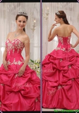 Unique Sweetheart Appliques Quinceanera Gowns with in Coral Red