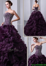 Unique Fashionable Sweetheart Beading and Ruffles Quinceanea Dresses with Brush Train