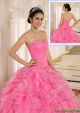 Unique Latest Ruffles and Beading Rose Pink Quinceanera Dresses