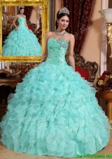 Exquisite Beading and Ruffles Quinceanera Dresses in Apple Green