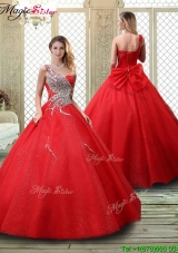 Classical One Shoulder  2016 Prom Dresses with Beading in Red