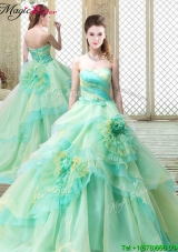 New Strapless Brush Train  2016 Prom Dresses with Hand Made Flowers