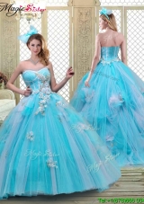 Summer Sweetheart Brush Train Quinceanera Dresses in Baby Blue