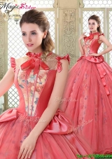 Classical High Neck Cap Sleeves Vestidos de Quinceanera Gowns with Bowknot
