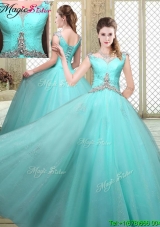 Luxurious Straps Beading Vestidos de Quinceanera Dresses  in Aqua Blue