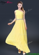 Fashionable One Shoulder Dama Dresses in Yellow