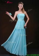 Affordable Strapless Floor Length Prom Dresses in Aqua Blue