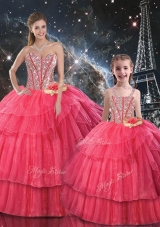 Fashionable Ball Gown Coral Red Princesita Dress with Beading for Fall