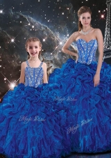 Wonderful Ball Gown Princesita Dress with Beading and Ruffles in Blue for Fall