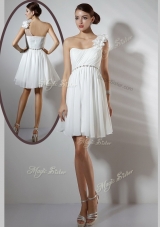 2016 Simple Empire One Shoulder Short Dama Dresses in White