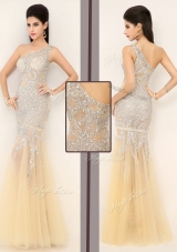 Gorgeous Mermaid One Shoulder Beading Pageant Dresses in Champagne