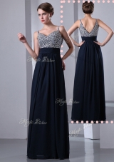 2016 Classical Empire Straps Side Zipper Beading Prom Dresses in Black