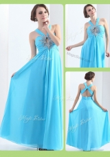 2016 Affordable Halter Top Criss Cross Prom Dresses with Beading
