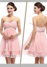 2016 Lovely Sweetheart Short Dama Dress with Beading and Ruching
