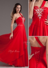 New Cheap Empire One Shoulder Red Prom Dress with Beading