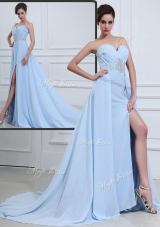 2016 The Super Hot Brush Train Sweetheart Beading Sexy Prom Dresses in Light Blue