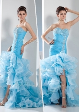 Gorgeous Mermaid Sweetheart Ruffled Layers Pageant Dress in Aqua Blue