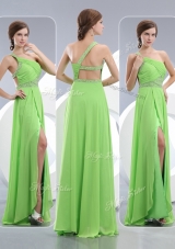 Elegant One Shoulder Spring Green Party Dresses with High Slit