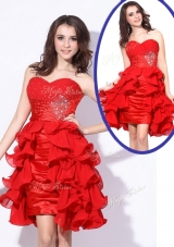 Best Sweetheart Red Short Party Dresses with Beading and Ruffles