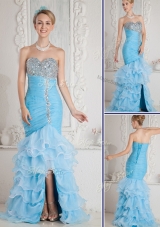 2016 Gorgeous Mermaid Sweetheart Beading and Ruffled Layers Aqua Blue Sexy  Prom Dresses