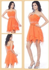 2016 Cheap Sweetheart Beading and Ruching Short Sexy Prom Dresses in Orange