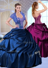 Wonderful Sweetheart Taffeta Royal Blue 19 Sweet Fifteen Dresses Dresses with Appliques