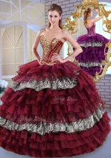 Unique Sweetheart Ball Gown Ruffled Layers and Zebra Sweet 16 Dresses