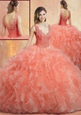 Pretty V Neck Sweet 16 Gowns with Ruffles and Appliques