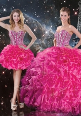 Fashionable Sweetheart Hot Pink Detachable Quinceanera Gowns  with Beading
