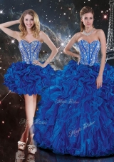 New Style Sweetheart Detachable Beading Quinceanera Gowns in Blue