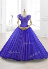Custom Make Appliques Cap Sleeves Sweet 15 Dresses in Purple