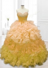 Custom Make Sweetheart Beading and Ruffles Quinceanera Dresses in Gold