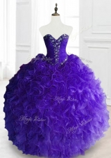 Custom Make Purple Sweet 16 Dresses with Beading and Ruffles