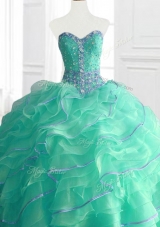 Custom Make Sweetheart Beading and Ruffles Quinceanera Gowns in Turquois